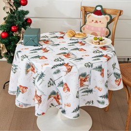 Christmas Tablecloth, Seasonal Table Linen, Winter Kitchen Table Decoration, Indoor, Holiday, Party Decor (Pine, Diameter 140 cm)