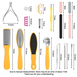 Alaoo 30 in 1 Foot File Pedicure Set, Includes 3Pcs Foot Files, 1Pcs Hard Skin Remover and 10 Replacement Heads for Wet & Dry Use Heel Care Scrubber Kit for Women Men Salon or Home, Yellow
