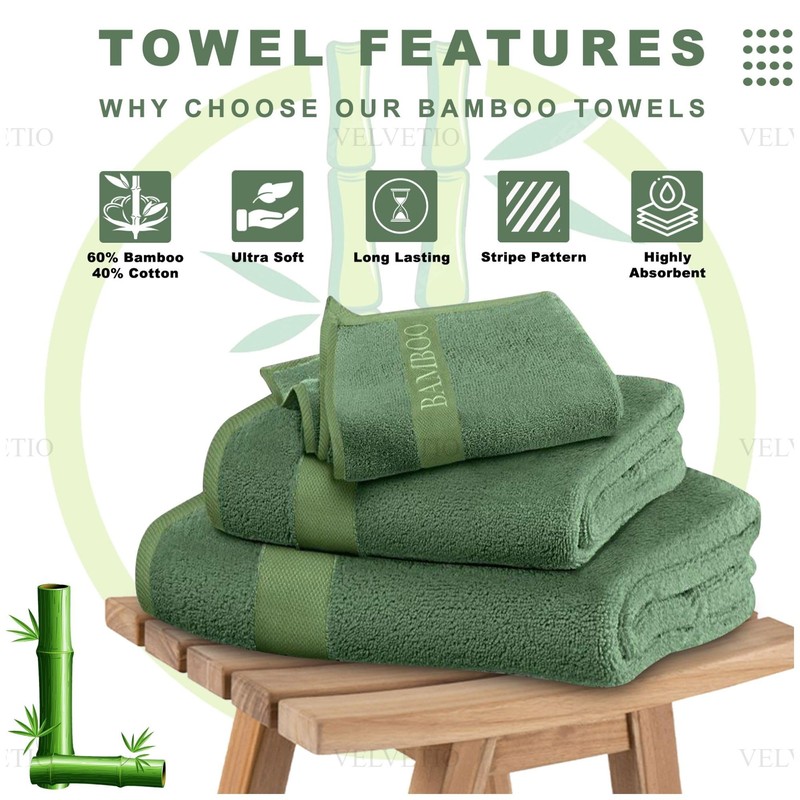 VELVETIO Bamboo Towels - Premium Bath Towels Set of 2