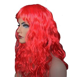 Hengfeng 18" Long Synthetic Curly Wavy Hair Wig for Cosplay Party Fancy Dress (Red)