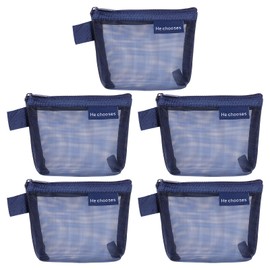uxcell Mini Zipper Mesh Bag 3" x 5", 5 Pcs Nylon Small Makeup Zipper Mesh Pouch Cosmetic Case Mesh Storage Bags for Earphone, Credit Card, Dark Blue
