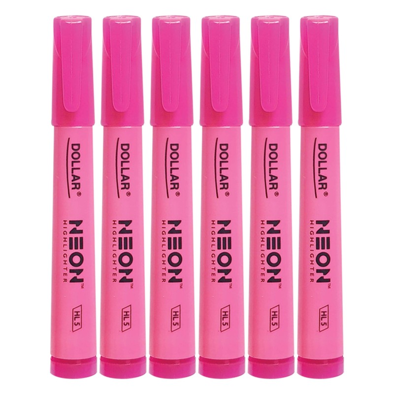 DOLLAR NeoMark Highlighter Pens, PINK, Pack of 6, Chisel Tip