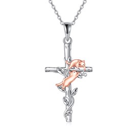 YFN Cat Necklace Sterling Silver Cross Cat Pendant Irish Jewellery Gifts for Women Mother Daughter Sister (cross 2)