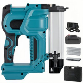 18GA Nail Gun Battery Powered, Cordless Brad Nailer Staple Gun, 2-in-1 Nail Gun with Rechargeable 4000mAh Battery and Charger for Woodworking, Adjustable Nail Depth Storage Box