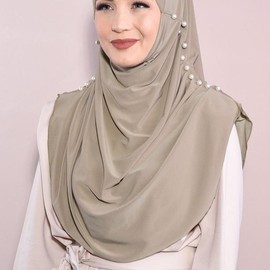 Easy Pearl Hijab Instant Hijabs - Simple Design, Lightweight, Perfect for Everyday Wear - Color: Beige, Size: As the picture