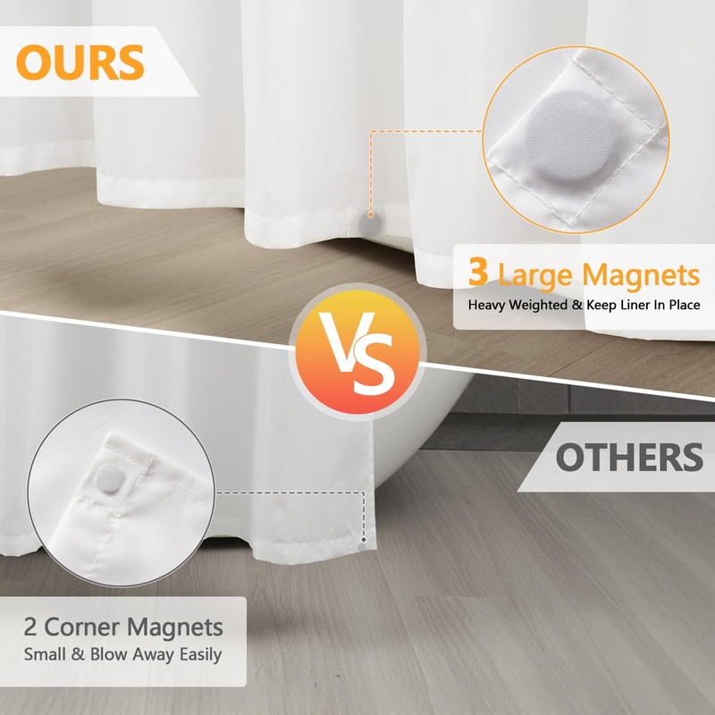 Seenus 74 inch Long Cloth Shower Curtain Liner with 3