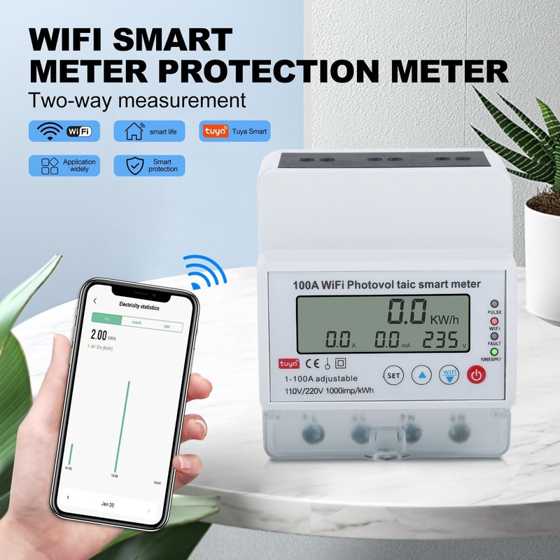 Jadeshay WiFi Energy Meter 100A Single-phase 4P Tuya WiFi Photovoltaic