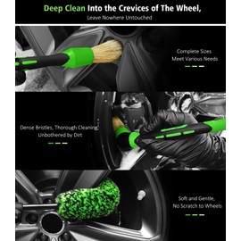 YeewayVeh 8PCS Wheel Brush Kit, Bendable Car Wheel Rim Cleaner Brush for All Wheel Spokes, Wheel Cleaning Brush Kit with Tire Rim Brushes, Car Detailing Brush and Tire Shine Applicator, Green&Black