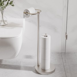 RARXTR Toilet Paper Holder Stand, Post Pivoting Design Free Standing Toilet Paper Holder with Storage for 4 Rolls, SUS304 Stainless Steel Tissue Holder with Reserve, Heavy-Duty Base (Brushed Nickel)