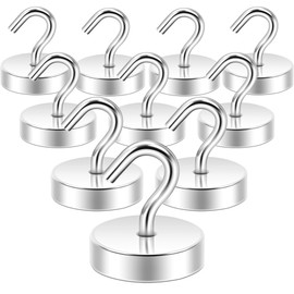 Neosmuk Magnetic Hooks,60lb Heavy Duty Earth Magnets with Hook for Refrigerator, Extra Strong Cruise Hook for Hanging, Magnetic Hanger for Cabins, Grill(10 Pack)