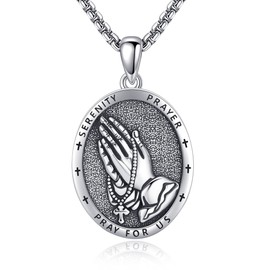 HKPATOP Serenity Prayer Necklace 925 Sterling Silver Praying Hands Pendant God Bible Religious Jewelry Gifts for Women Men