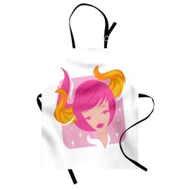 Ambesonne Zodiac Taurus Apron, Abstract Woman Illustration Pink Hair and Orange Horns Female Taurus Portrait, Small Apron Bib with Adjustable Ties for Baking Painting, Small Size, Multicolor