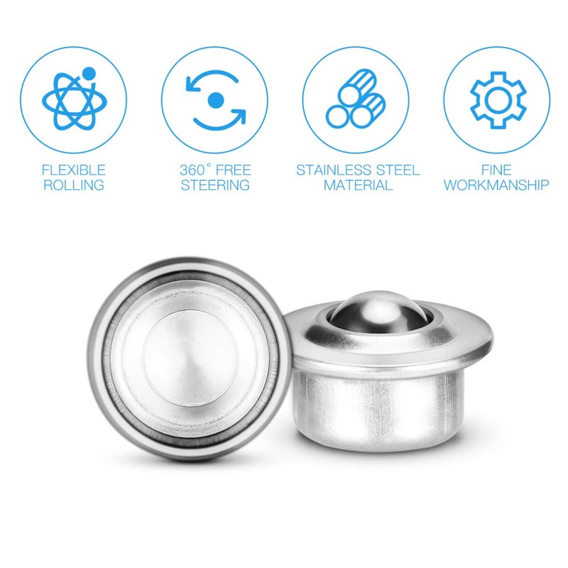 VILLCASE 10pcs Stainless Steel Ball Transfer Bearing Casters Universal Base