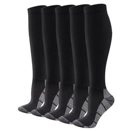 OUYJIA Compression Socks for Women Black Flight Socks Long Cycling Running Baseball Athletic Socks for Ladies Size 6-10, 5 Pairs