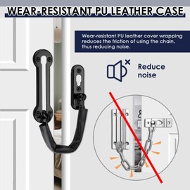 Door Chain with Leather Case Security Lock SUS304 Stainless Steel Extra-Thick Heavy Duty Front Door Restrictor Limiter Safety Guard Chain with Spring for Home Apartment Wooden/UPVC Doors (Black)