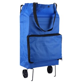 Collapsible Shopping Trolley, Reusable Shopping Trolley Bag on Wheels Foldable Granny Trolley, Portable Oxford Cloth Grocery Collapsible Shopping Trolley for Supermarket, Travel and Home (Blue)