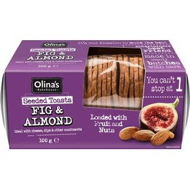 OLINA'S BAKEHOUSE Seeded Toasts - Fig & Almond 100g - 6 Pack