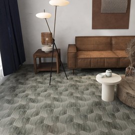 KASARO 15-Sheet Peel and Stick Floor Tile, Hexagon PVC Self Adhesive Decorative Tile for Bathroom Bedroom Kitchen Living Room, 0.12in Thickness Faux Wood Floor, 9" x 7.87", Dark Grey