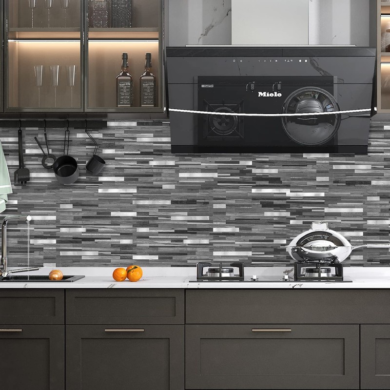 DICOFUN Peel and Stick Backsplash Tiles, Black & Grey Wood