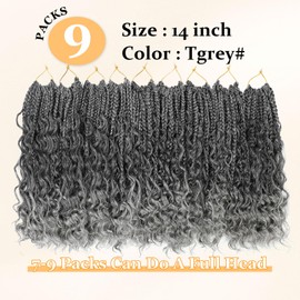 Yewell Goddess Box Braids Boho Crochet Hair 14 Inch, 9 Packs Pre Looped Box Braids For Black Women (TGrey)