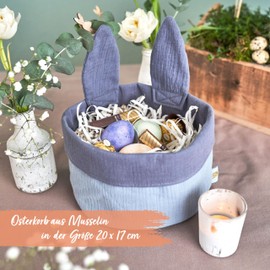 Papierdrachen Easter Nest with Rabbit Ears, Blue, Muslin Look, Perfect Spring Decoration, Easter Decoration