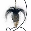 Shrunken Head with Hair Metal Stand Oddity Magic Ritual Voodoo