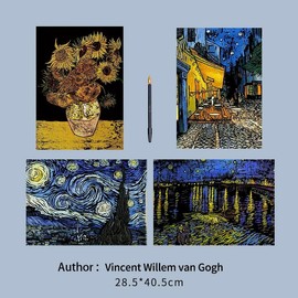 Scratch Art Painting Scratch Paper Rainbow Painting Sketch Pads DIY Art Craft Set， 4 Pcs Vincent Van Gogh Engraving and 24Pcs Classic Landmarks and Animal Series for Kids & Adults with 3 Tools