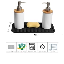 ZLR 2 Pcs Silicone Dish Drying Mats for Kitchen Counter, Eco-Friendly Quick Dry Dish Mat, Easy Clean Multi Usage Drying Matt, Heat Resistant Trivet, 6" x 12" Extra Small, Black