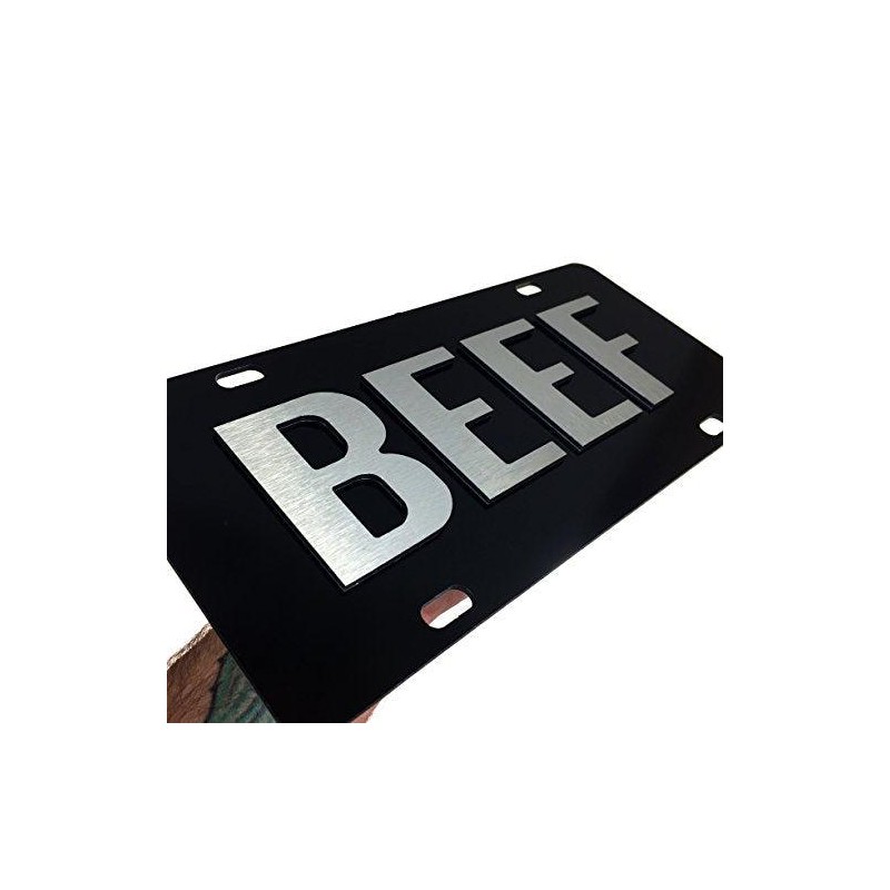 Beef License Plate Brushed Aluminum 2-D Farmer Heavy Duty -