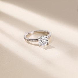 EAMTI 2.5CT Asscher Cut Engagement Rings for Women Cubic Zirconia CZ 925 Sterling Silver Wedding Rings for Her Solitaire Promise Wedding Bands Size 5