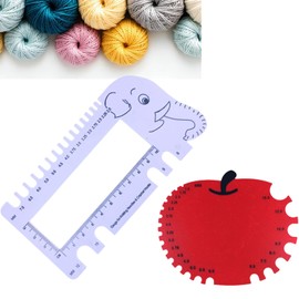 Pack of 2 Knitting Needle Gauge, Elephant and Apple Shaped Plastic Knitting Needle Gauge, Plastic Measuring Device, Knitting Needle Ruler, Knitting Tool, Yarn Thickness for Measuring Knitting Degree