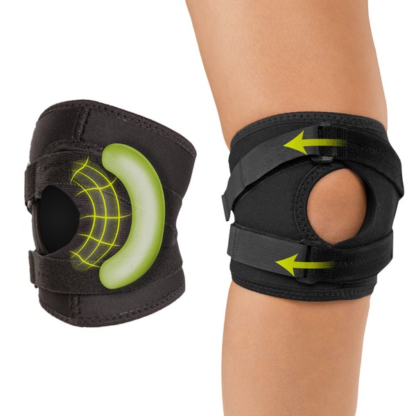 BraceAbility Patella Tracking Knee Brace - Short Running, Exercise, Basketball Support Sleeve Stabilizer for Post Kneecap Dislocation, Tendonitis, Patellofemoral Pain and Meniscus Injuries (Large)