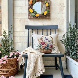 7COLORROOM 2Pack Pink Flower Pillow Covers Outdoor Garden Decoration Cushion Covers Farmhouse Rustic Colorful Spring Flower Home Décor Pillowcases 18x18 inch for Patio Sofa Bed(Pink/Blue,)