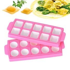 Tilizan 2 Pieces Plastic for Ravioli Moulds, Mould for Round, Square Ravioli, Ravioli Moulds with 10 Grids, Dumpling Mould Set, Easy to Clean, for Kitchen, Household, Living