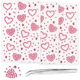 Heart Gem Stickers Rhinestones for Crafts, Self Adhesive Jewels Stickers, Acrylic Gems DIY Craft Decorative Diamond Stickers, Small Stickers 3 Sheets(Pink-3/6/20mm)