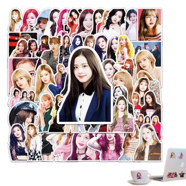 QOCUILC 52 Blackpink Stickers, Blackpink Waterproof for Decorative Set Stickers, K-Pop Trading Cards, for Children, Gift Pack, Laptop, Luggage, Guitar, Skate, Cars, Moto(A)