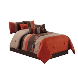 Chezmoi Collection Napa 7-Piece Luxury Autumn Leaves Scroll Embroidery Bedding Comforter Set (California King, Rust Orange/Brown/Taupe)
