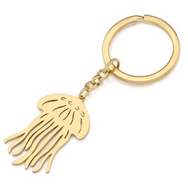 LONYOO Stainless Steel Jellyfish Keyring Wallet Car Key Ring Fashion Jewellery Jellyfish Gifts for Women Girls Summer Charms, Gold-plated 083
