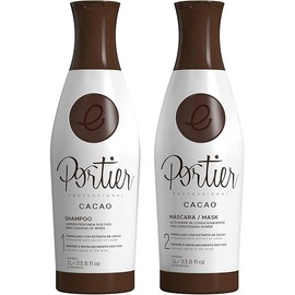 Portier Cacao Shampoo and Brazilian Hair Mask for Dry, Damaged Hair, Advanced 2-Step Treatment, Smoothing and Moisturizing Haircare for Curly, Color Treated, or Frizzy Hair. Each Bottle is 34fl.oz/1L