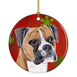 Caroline's Treasures SC9430-CO1 Boxer Red and Green Snowflakes Holiday Christmas Ceramic Ornament, 3 in, Multicolor