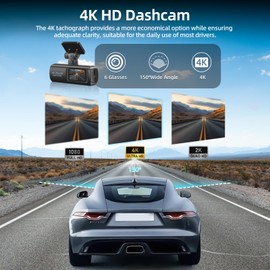 NHOPEEW Dashcam para Auto, 1.47 Pulgadas 4K Full UHD Camara Coche Delantera y Trasera con 1080P Cámara Soporte App Control, WiFi, G-Sensor, Visión Nocturna, Grabación En Bucle + 64G Tarjeta SD