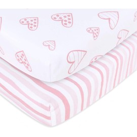 Travel Cot Fitted Sheet, 2 Pack, 100% Jersey Knit Cotton Pack n Play Sheets or Playpen Sheets(95×65cm), Ultra Soft and Breathable for Baby Girls
