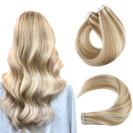 Lovrio Tape in Hair Extensions Human Hair Extensions for Women Invisible Tape in Hair Extensions Blonde Hair Extensions Hair Extensions for Women Real Human Hair #P8-60 22inch