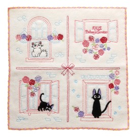 丸眞 ハンドタオル ジブリ 魔女の宅急便 ジジ 25×25cm 窓辺でのんびり 全面刺繍 1005024700