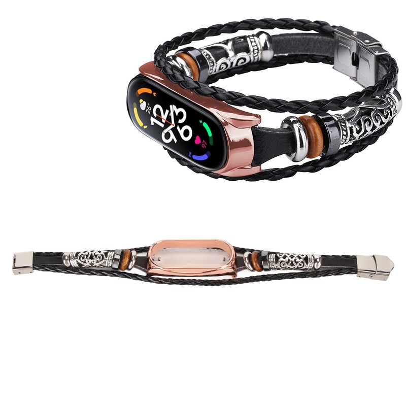 Leather Strap for Xiaomi 7 NFC Bracelet Metal Buckle Ethnic