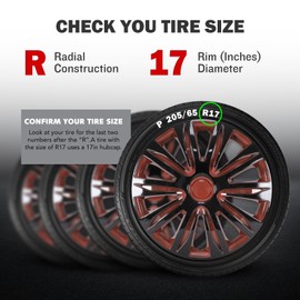 AUTOWIKI 17" Wheel Rim Cover Universal Hubcaps Snap On Car Truck SUV ABS & PC Material Wheel Covers Snap Clip for Car Accessories Tire Rim Replacement, Set of 4 (17 Inch, Black & Red)