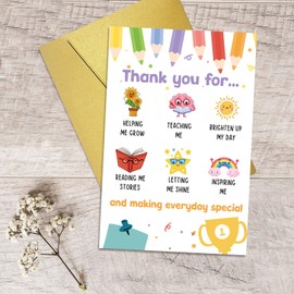 Qiliji Cute Teacher Thank You Card, Appreciation Gifts for Teachers, End of Year Thank You Teacher Card from Student, Thanks Cards for School Daycare Class Kindergarten Preschool Teachers