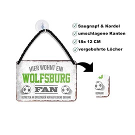schilderkreis24 Tin Sign Funny Saying Decorative Item Sport Club Gift Idea Men Club Football (HIER WOHNT EIN Wolfsburg Fan 18 x 12 cm)