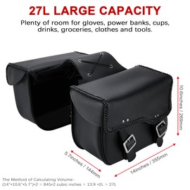 Dream Apparel Faux Leather Motorcycle Saddle Bags Throw Over Saddlebags, PVC Motorcycle Side Bags for Honda Shadow Sportster Softail Dyna V-star (Black, No Studs)