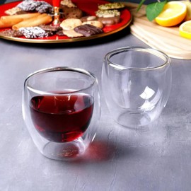 EasyWare Premium Set de Vasos y Tazas de Doble Pared de Vidrio Tèrmico Borosilicato Para Capucchino Espresso Té Café Etc (4 x 80ml)